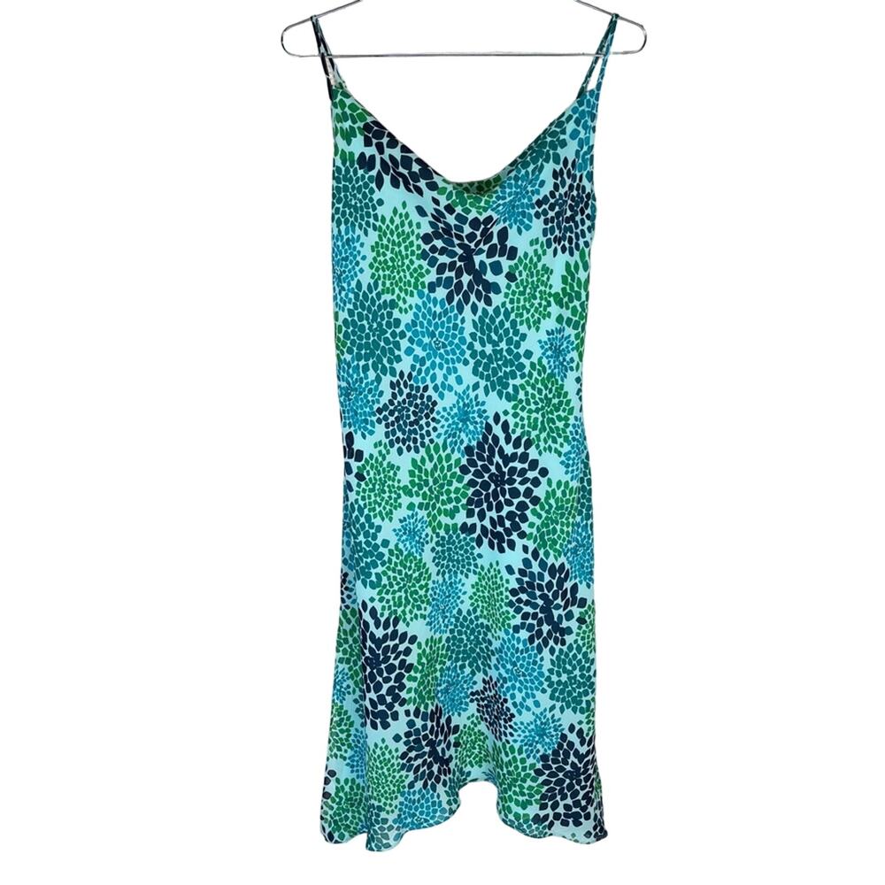 VTG EXPRESS | Blue Floral Chiffon Side Slits Spaghetti Strap Slip Y2K Midi Dress